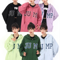 JUMP NEXT 國潮秋季情侶嘻哈六色大LOGO拉鍊開衫寬鬆休閒連帽運動衫