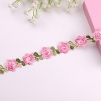 2 ярда вышивка цветная Роза кружевная отделка штрих-код DIY ожерелье для одежды ошейники для свадебной вечеринки шитье украшение ручной работы аксессуары