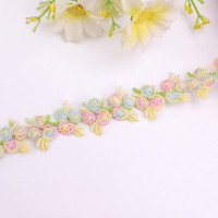 2 ярда, цветной цветок, водорастворимое шитье, кружево, свадебная ткань, «сделай сам», аксессуары для одежды, вышитая кружевная отделка из полиэстера