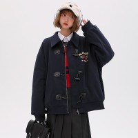 Girlyhalo牛角扣秋冬美式復古休閒寬鬆顯瘦外套