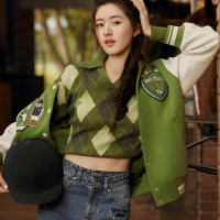 TeenieW小熊2023春學院卡通刺繡寬鬆棒球服休閒外套女TTMZ22J904I