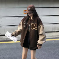 棕色美式風街頭棒球服外套女春秋款復古大尺碼小個子新款春季情侶春