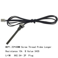 Датчик температуры NTC 1 шт., M8 * 1,25*40 мм, резьбовой зонд с более длинным сопротивлением 10 к, 50 к, 100 к, значение B, 3950/3435 л = 1 м