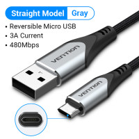 Двусторонний кабель Micro USB Vention, 3 А, нейлоновый кабель для быстрой зарядки для Samsung, Xiaomi, HTC, LG, USB-кабель для зарядки и передачи данных, внешний кабель 3 м