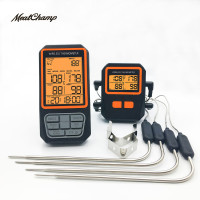 MeatChamp 4 датчика, ЖК-дисплей с подсветкой, беспроводной диапазон 100 м, Цифровой Кухонный Термометр для приготовления пищи, барбекю, духовки, мяса с сигналом