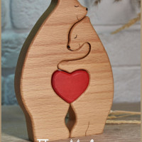 Фигурка деревянная, подарок, пара Медведей с сердцем, украшение интерьера декоративное, сувенир, статуэтка на годовщину, неразлучники