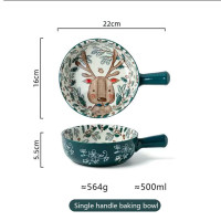 Керамическая посуда для выпечки с изображением лесных животных, домашняя подглазурованная миска с одной ручкой, бинауральная форма для выпечки, тарелка для салата, кухонные принадлежности, посуда
