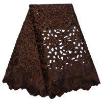 Африканская швейцарская кружевная ткань с отверстиями ручной работы для свадебных платьев, 5 ярдов Африканское кружево с вышивкой высокого качества, S8974, 2024