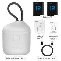 TELESIN аккумулятор 1750 мАч для GoPro Hero 9 10 11 12, аккумулятор с 3 слотами, силиконовый водонепроницаемый зарядный ящик с защитой от падения и устройством чтения карт TF