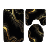 Набор современных мраморных ковриков для ванной, с золотыми линиями, с рельефным рисунком, абстрактный художественный ковер, декор для ванной комнаты, Нескользящие коврики, крышка для туалета