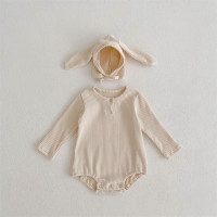 Детский комбинезон с ушками кролика, однотонный ребристый комбинезон для новорожденных мальчиков и девочек, комбинезон, мягкая дышащая детская одежда