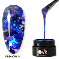 Гель-лак AWIX Firework 01, 8 гр, для дизайна, прозрачный с шестигранниками, голографический глиттер