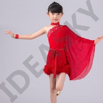 latin dress girls tango samba tassel ballroom dance competition dresses sexy costumes rumba dance wear for kids  latin red child