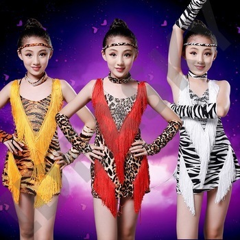 girls sexy skirt children latin dance ballroom competition dresses with fringe leopard costumes leotard child tango salsa rumba