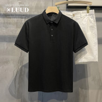 LUUD 桑蠶絲冰涼感舒適透氣翻領T恤男黑色簡質修身百搭短袖Polo衫