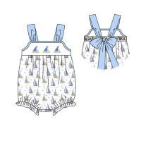 Бутиковая Одежда для мальчиков, лаконичный Летний стиль с рисунком морской лодки, детский хлопковый комбинезон для младенцев