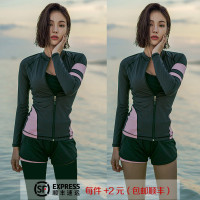 韓國潛水服女兩件式拉鍊防曬長袖水母服平角浮潛服衝浪服速乾遊泳衣