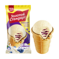 Мороженое пломбир в вафельном стаканчике с таежной черникой Золотой Стандарт, 89 г