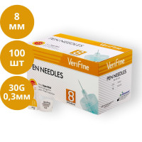 Иглы инсулиновые инъекционные для шприц-ручек 30G Verifine (0.30 мм х 8 мм), 100 штук