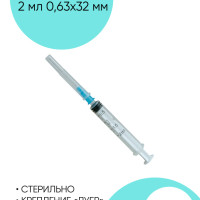 Шприц медицинский для инъекций, шприц инъекционный 2 мл. 0.6x32. 100 штук