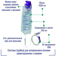 FS-1018 Система (трубка) для энтерального питания гравитационная с мешком 1000мл Alba FS-1018