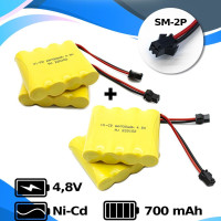 Комплект из 4 аккумуляторов 4.8V 700mAh разъем SM-2P подходит для танкового боя