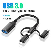 3 в 1 2 в 1 USB 3,0 к 8-Pin/Type C/Micro USB OTG адаптер кабель для iPhone 14 13 12 11 Pro 3 в 1 преобразователь данных для камеры мыши