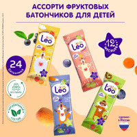 LeoKids Детский  батончики фруктовый со злаками Ассорти ЛЕОВИТ Лео Кидс 24 батончика по 20 г. Упаковка 480 г