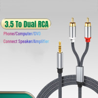 Кабель RCA с разъемом 90%, экранированный аудиокабель с 3,5 на RCA, 3,5 мм на 2RCA, Y-образный сплиттер для ПК, DVD-плеера, динамика телефона