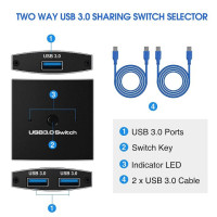 USB 3,0 переключатель KVM переключатель 5 Гбит/с 2 в 1 выключатель USB 3,0 двухсторонний Sharer для принтера клавиатуры мыши