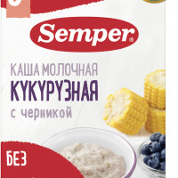 Каша детская Semper с 6 месяцев Молочная Кукурузная с черникой, сухая, 180 г