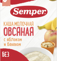 Каша детская Semper с 6 месяцев Молочная Овсяная с яблоком и бананом, сухая, 180 г