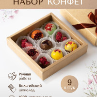 Шоколадные конфеты ручной работы Alice Chocolate в подарочной коробке, 9 штук