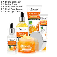 Disaar Набор для отбеливания лица с витамином С, осветляющий уход за кожей, очищающее средство для лица, тонер, эссенция, крем для лица, крем для глаз
