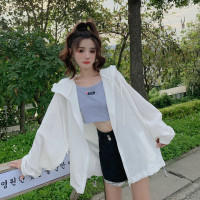 白色連帽開衫防曬衣女夏季2023新薄款透氣寬鬆慵懶空調防曬服外套