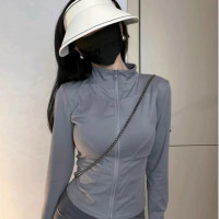 灰色短款冰絲防曬衣女款薄款夏季抗UV透氣修身立領防曬服外套