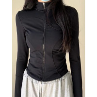 黑色防曬衣女夏季薄款2023新款修身運動透氣輕薄開衫外套緊身上衣