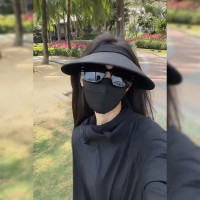 黑色防曬衣女款2023新款女孩夏季冰絲防曬服女抗UV套裝外套夏