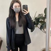 冰絲涼感開衫黑色薄款防曬衣女夏季2023新款寬鬆連帽顯白外套上衣