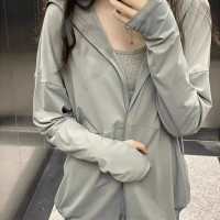 冰絲連帽薄款戶外工裝防曬衣女寬鬆夏季2023新款情侶開衫冰袖外套