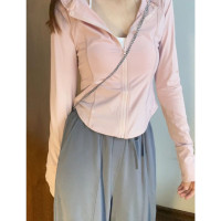粉色冰絲防曬衣女款夏季修身運動瑜伽服外套緊身上衣女夏2023新款