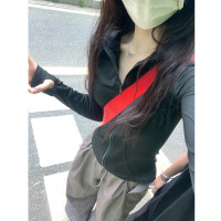 黑色冰絲瑜伽服運動防曬衣女夏季2023新款長袖上衣防曬服短款外套