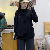 黑色冰絲防曬衣女2023新款春夏運動薄外套抗UV連帽開衫防曬服