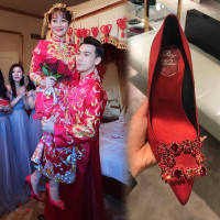 秀禾婚鞋女2023新款結婚鞋子細跟婚紗鞋兩穿婚紗新娘鞋紅色高跟鞋