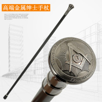 銀色圓形軍徽圖案手柄柺棍金屬紳士手杖高端文明舞蹈表演道具男女