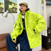 怕麻煩連帽衝鋒衣外套女2023春季新款寬鬆bf美式潮牌百搭機能夾克