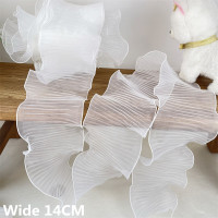 14 см широкая белая органза с оборками кружевная ткань рукоделие оборка лента эластичная оборка отделка свадебное платье шторы Фотообои