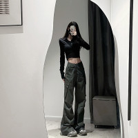 175加長版高個子180灰色機能美式工裝褲女夏季高腰甜酷休閒寬褲