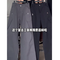 美式復古甜辣酷高腰直筒工裝褲女2023新款設計感顯瘦休閒百搭褲子