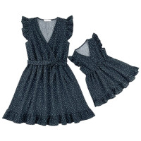 Joyccin, для мам и детей, с перекрестной оболочкой, с оборками, с рукавом-фонариком, семейные одинаковые наряды, в горошек, в стиле бохо, платья для отпуска